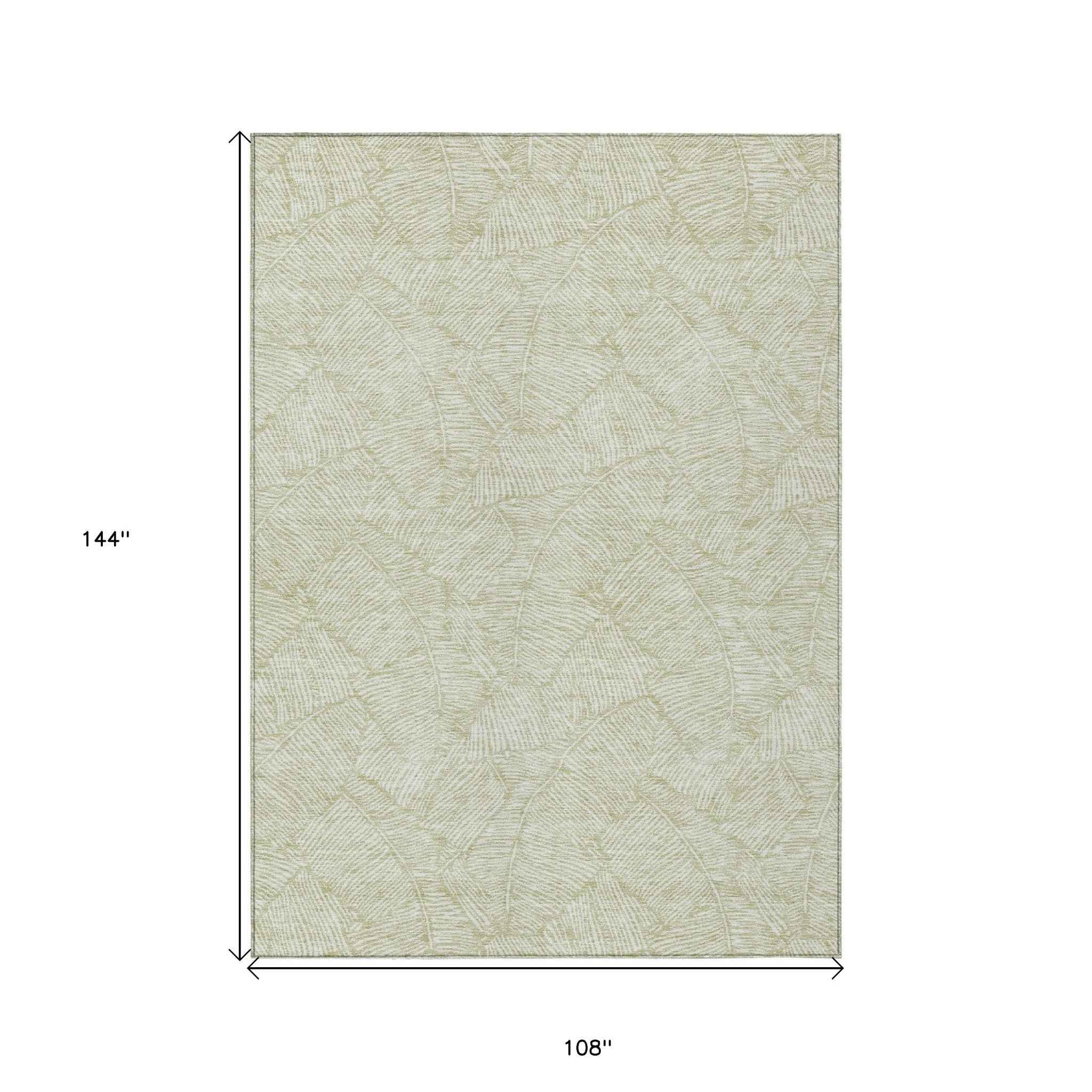 9' X 12' Artichoke Green And Ivory Floral Washable Indoor Outdoor Area Rug