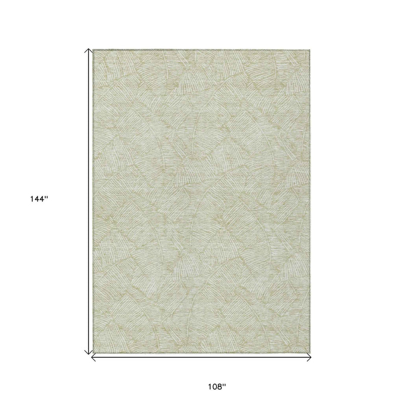 9' X 12' Artichoke Green And Ivory Floral Washable Indoor Outdoor Area Rug