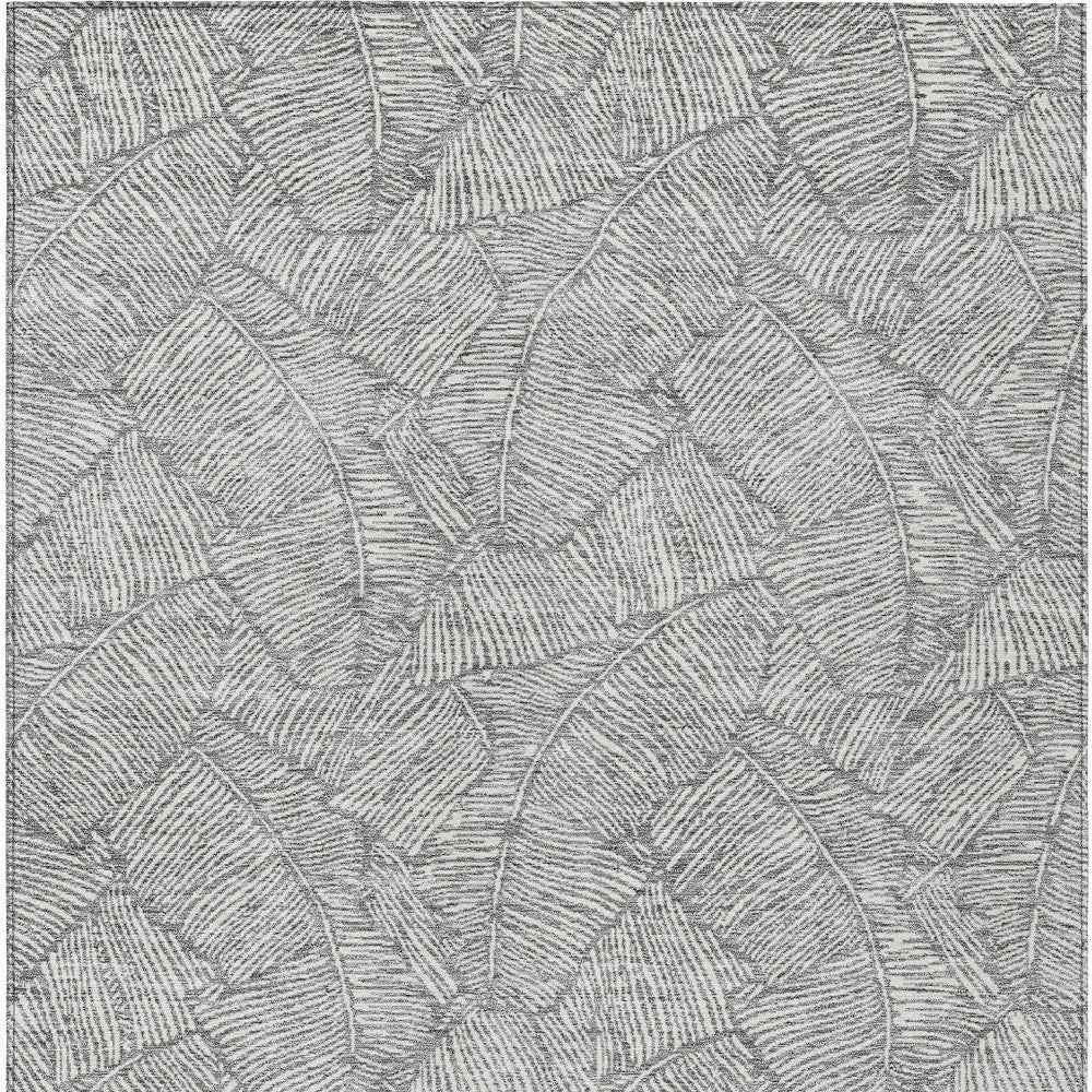 3' X 5' Gray And Ivory Floral Washable Indoor Outdoor Area Rug