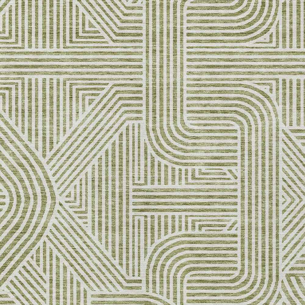 5' X 8' Artichoke Green And Ivory Abstract Washable Indoor Outdoor Area Rug
