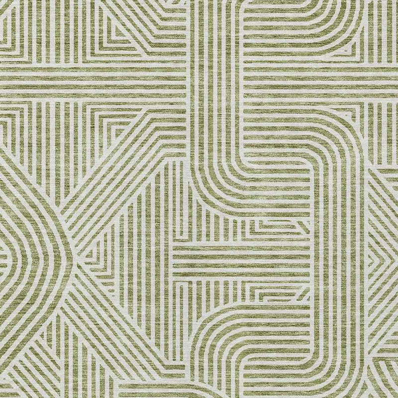 5' X 8' Artichoke Green And Ivory Abstract Washable Indoor Outdoor Area Rug