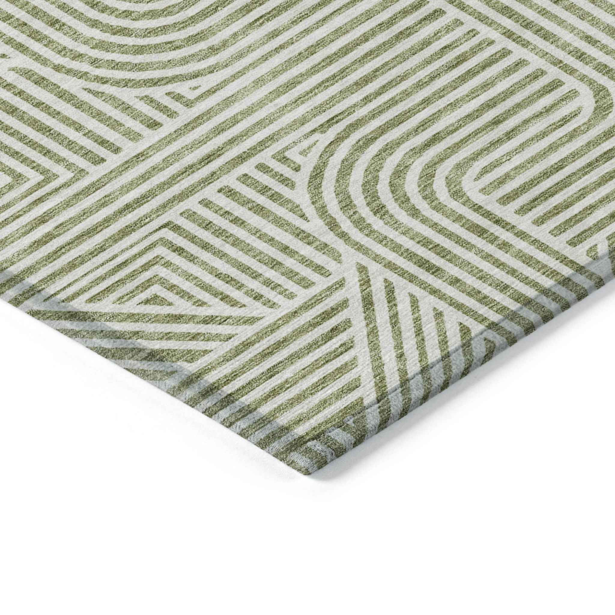 5' X 8' Artichoke Green And Ivory Abstract Washable Indoor Outdoor Area Rug