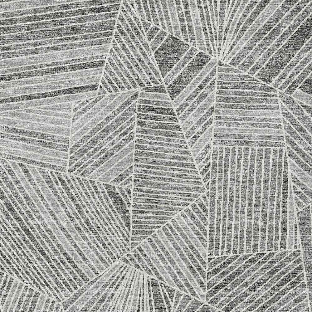 3' X 5' Gray And Ivory Geometric Washable Indoor Outdoor Area Rug