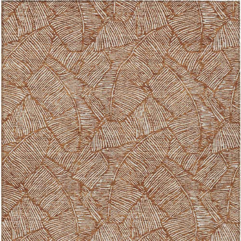 3' X 5' Copper And Beige Floral Washable Indoor Outdoor Area Rug