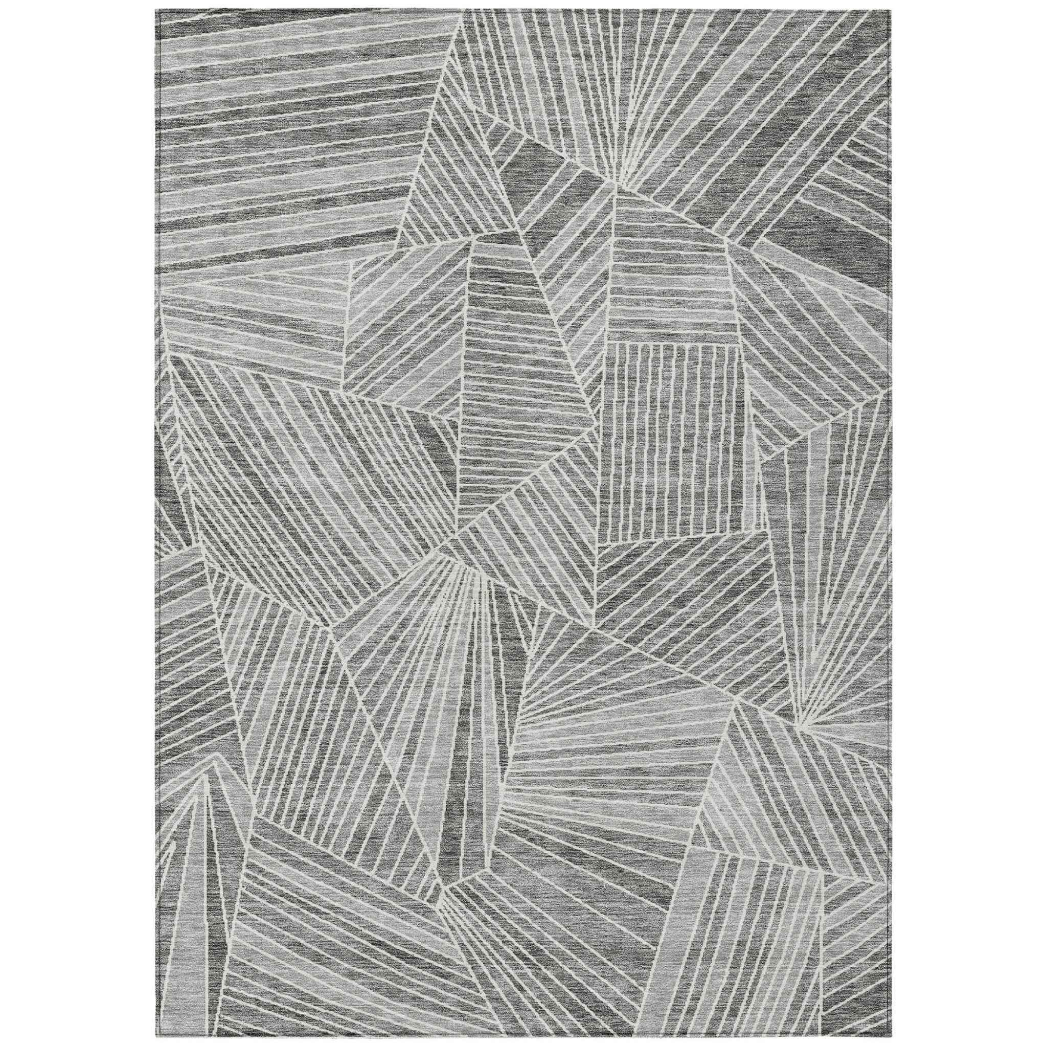 3' X 5' Gray And Ivory Geometric Washable Indoor Outdoor Area Rug