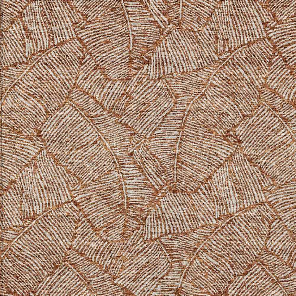 3' X 5' Copper And Beige Floral Washable Indoor Outdoor Area Rug