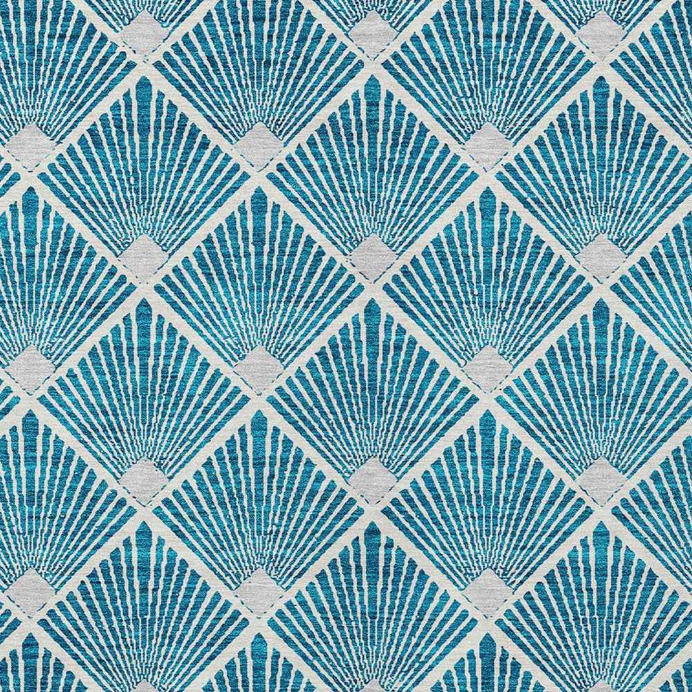 3' X 5' Teal Blue And Ivory Geometric Washable Indoor Outdoor Area Rug