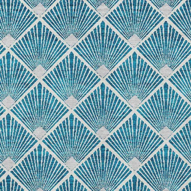 3' X 5' Teal Blue And Ivory Geometric Washable Indoor Outdoor Area Rug