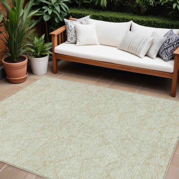8' X 10' Artichoke Green And Ivory Floral Washable Indoor Outdoor Area Rug
