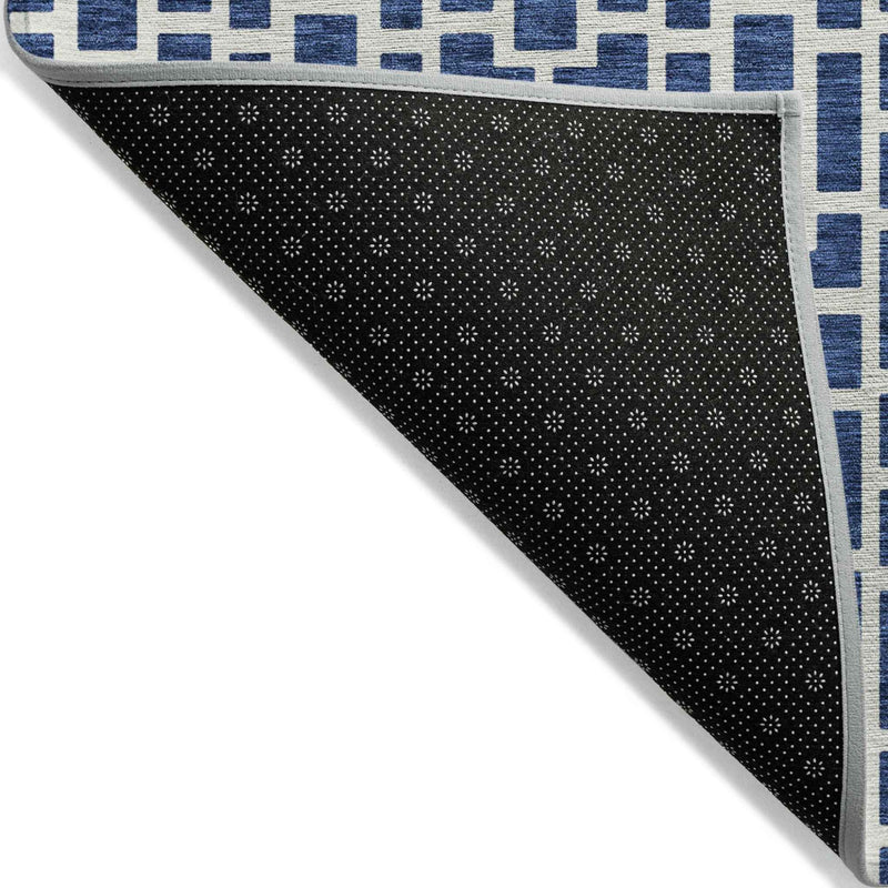 9' X 12' Navy Blue And Ivory Geometric Washable Indoor Outdoor Area Rug