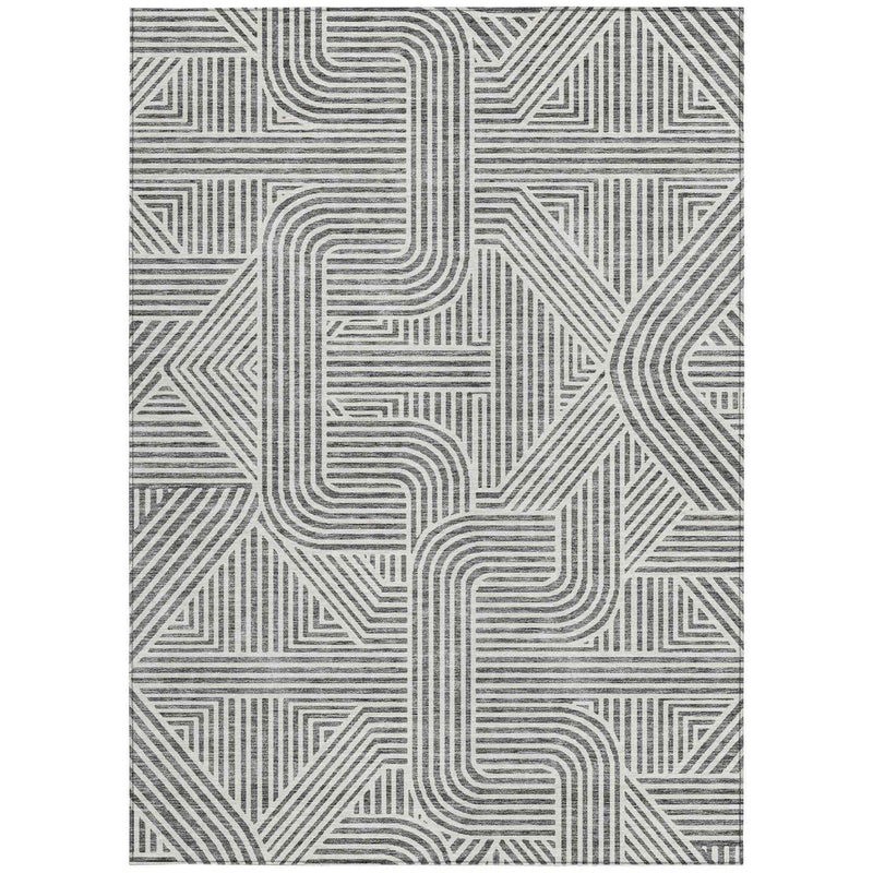 9' X 12' Gray And Ivory Abstract Washable Indoor Outdoor Area Rug