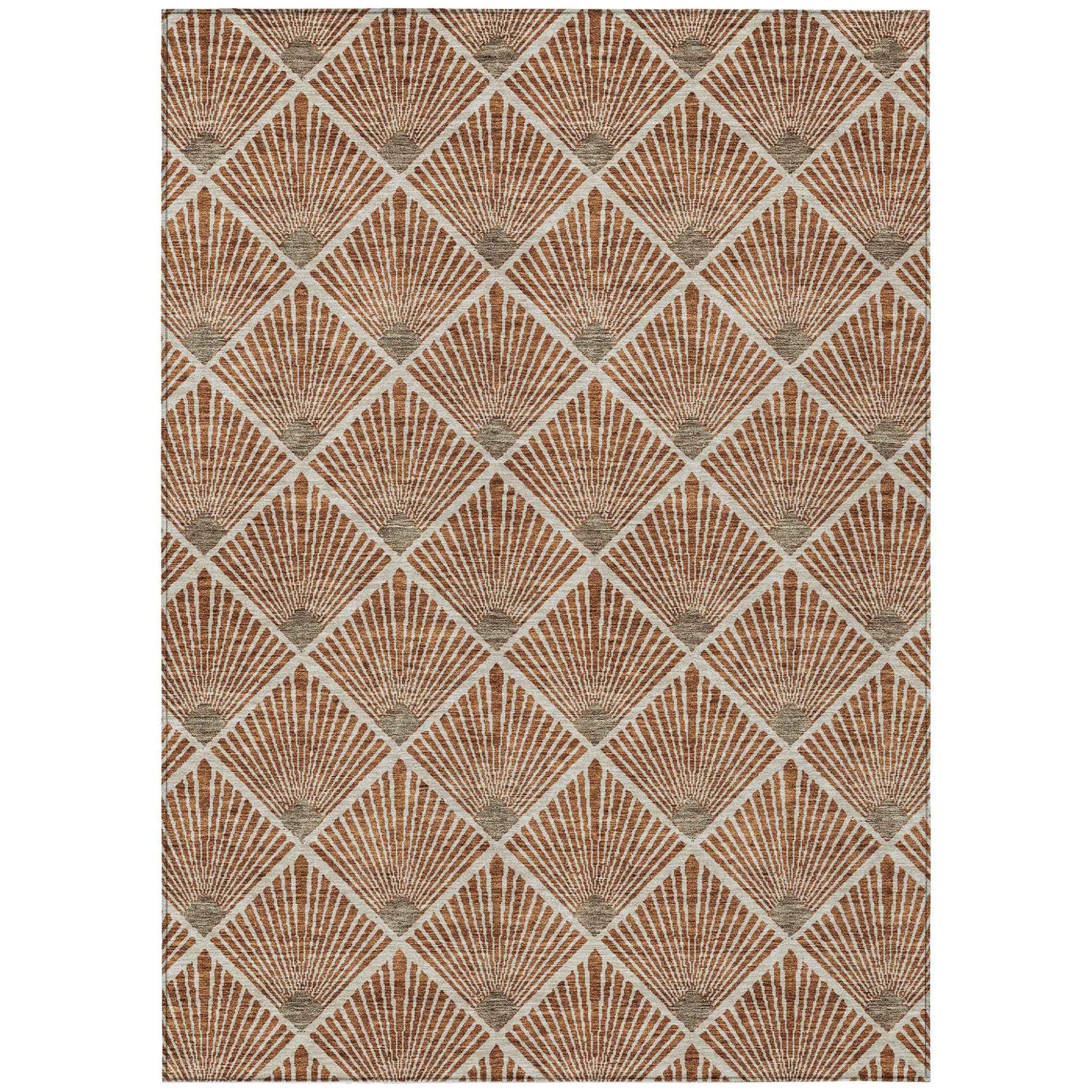 5' X 8' Brown Copper And Beige Geometric Washable Indoor Outdoor Area Rug