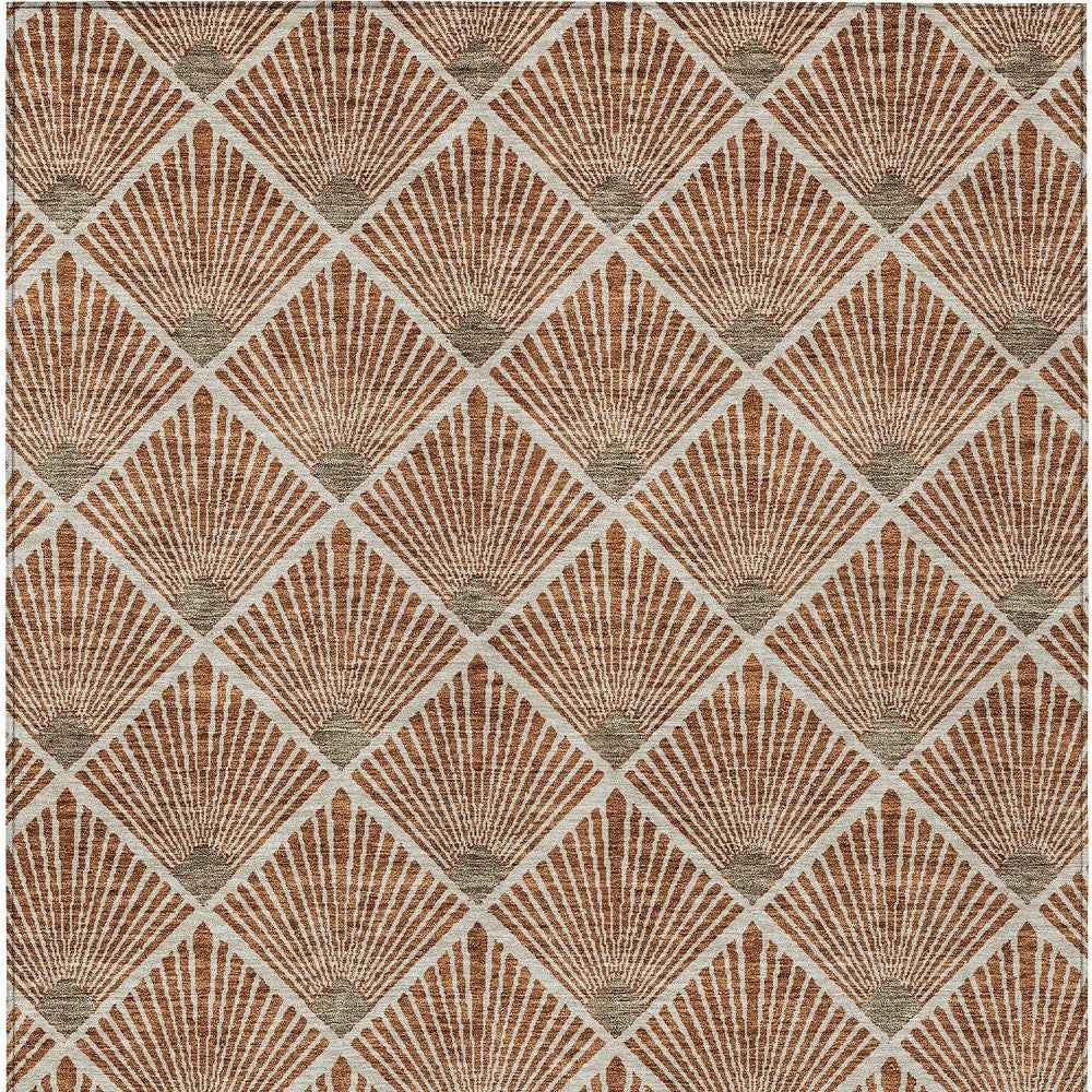5' X 8' Brown Copper And Beige Geometric Washable Indoor Outdoor Area Rug
