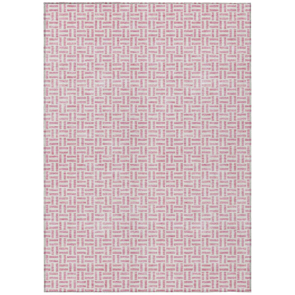 8' X 10' Pink And Silver Geometric Washable Indoor Outdoor Area Rug