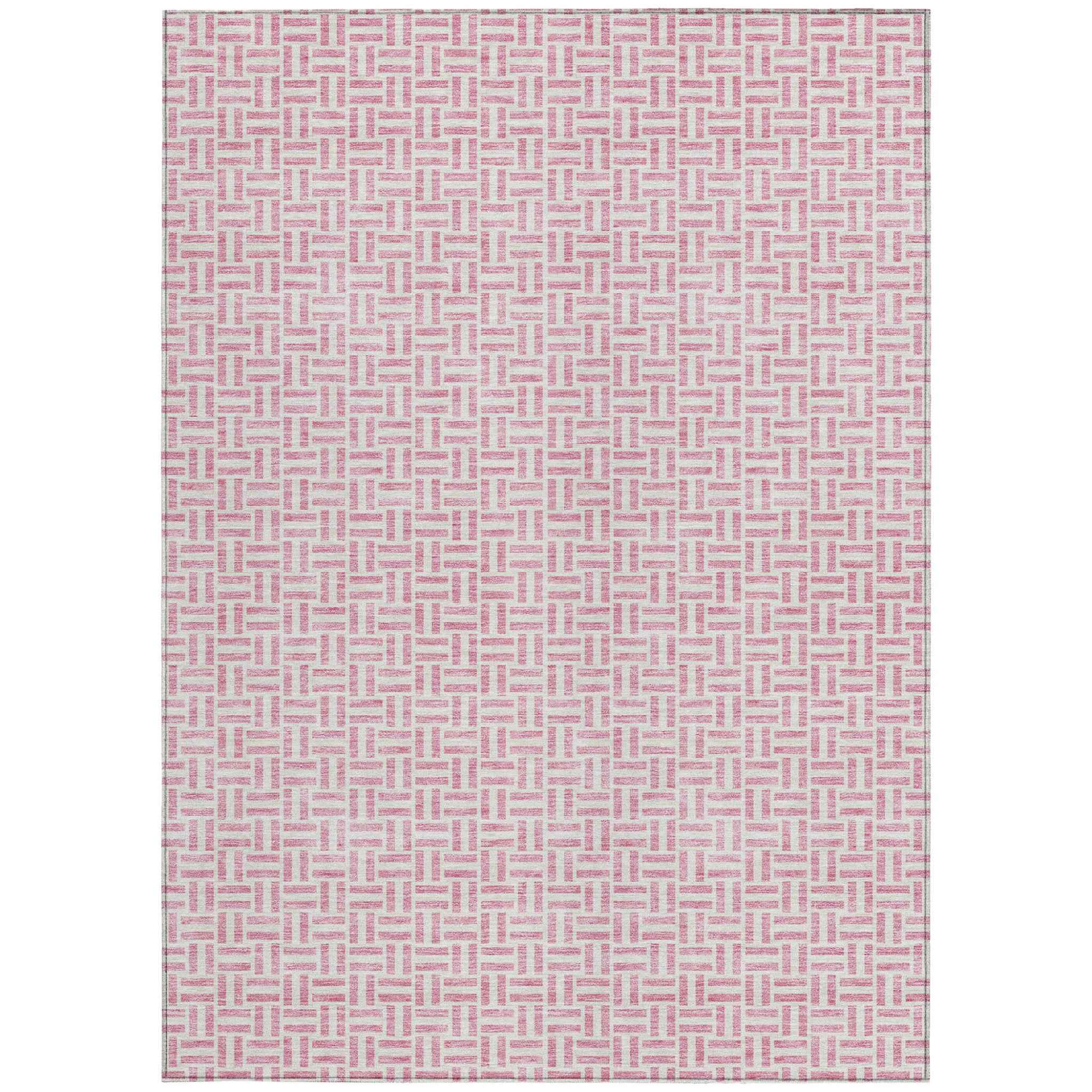 8' X 10' Pink And Silver Geometric Washable Indoor Outdoor Area Rug