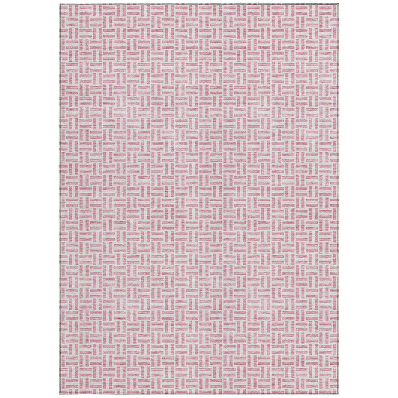8' X 10' Pink And Silver Geometric Washable Indoor Outdoor Area Rug