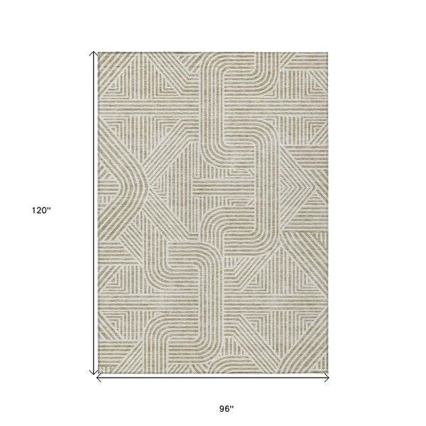 8' X 10' Beige And Brown Abstract Washable Indoor Outdoor Area Rug