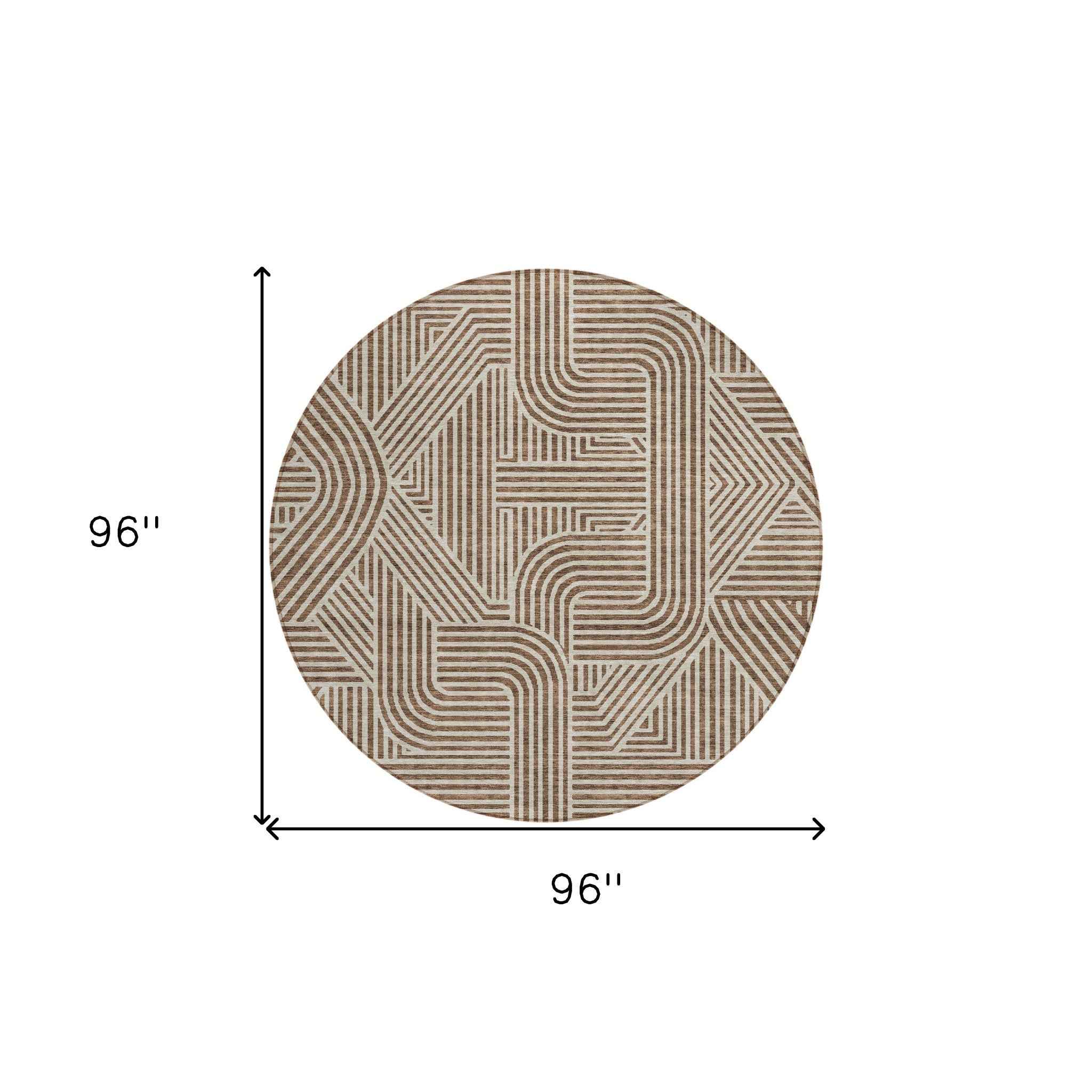 8' Brown And Beige Round Abstract Washable Indoor Outdoor Area Rug
