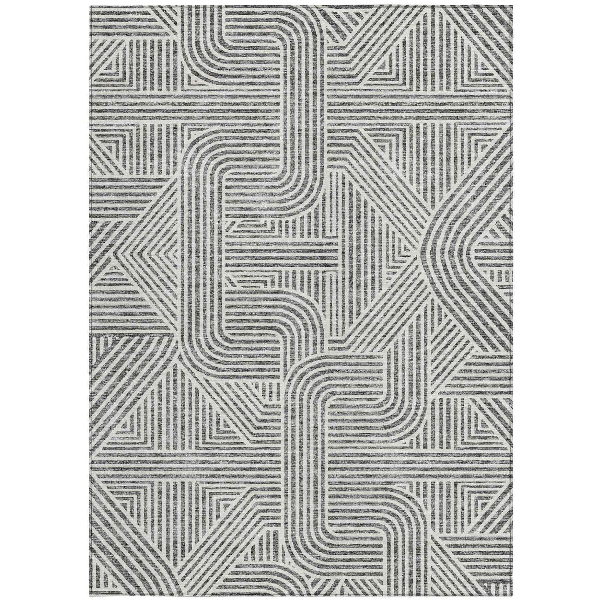 5' X 8' Gray And Ivory Abstract Washable Indoor Outdoor Area Rug