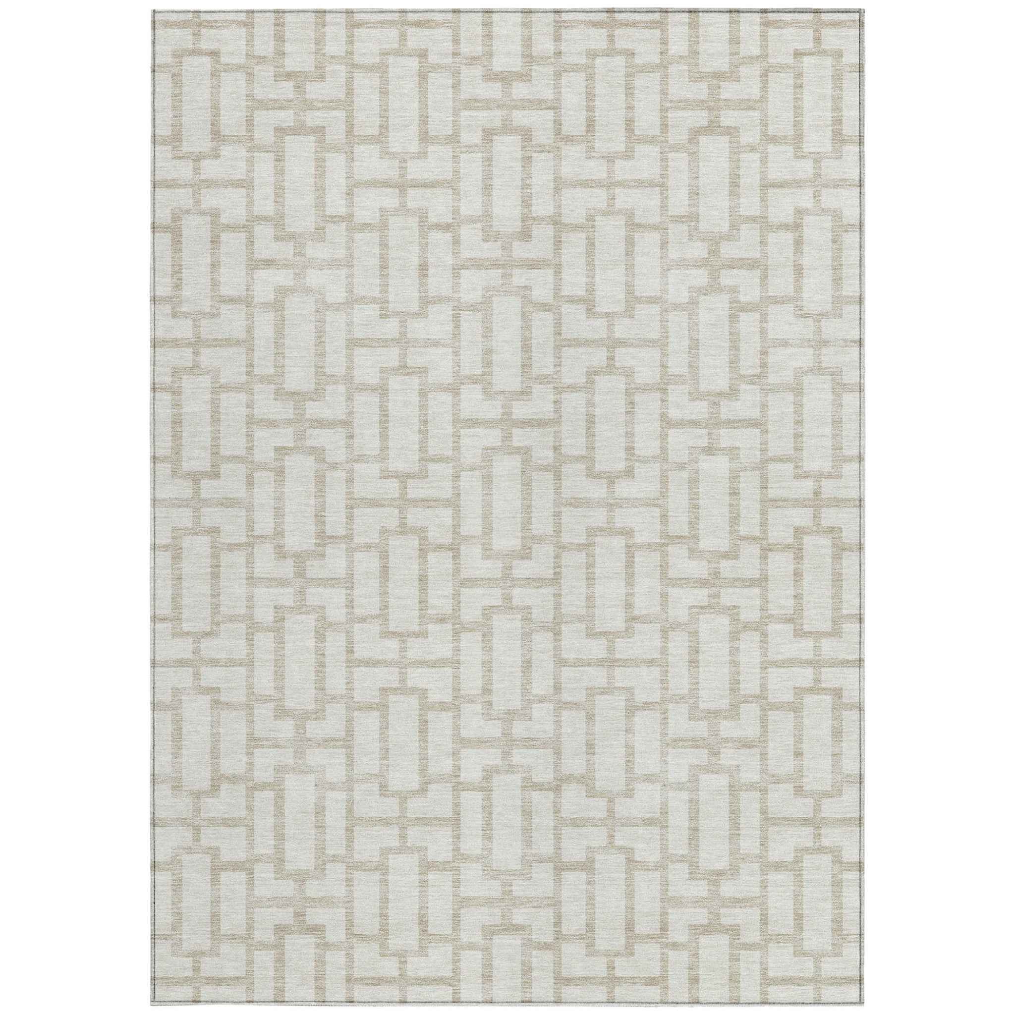 3' X 5' Ivory And Beige Geometric Washable Indoor Outdoor Area Rug