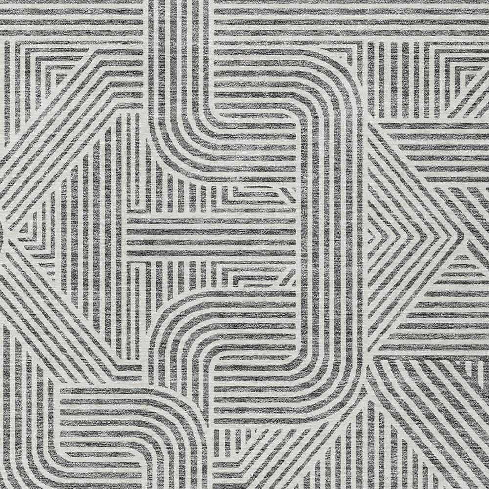 5' X 8' Gray And Ivory Abstract Washable Indoor Outdoor Area Rug