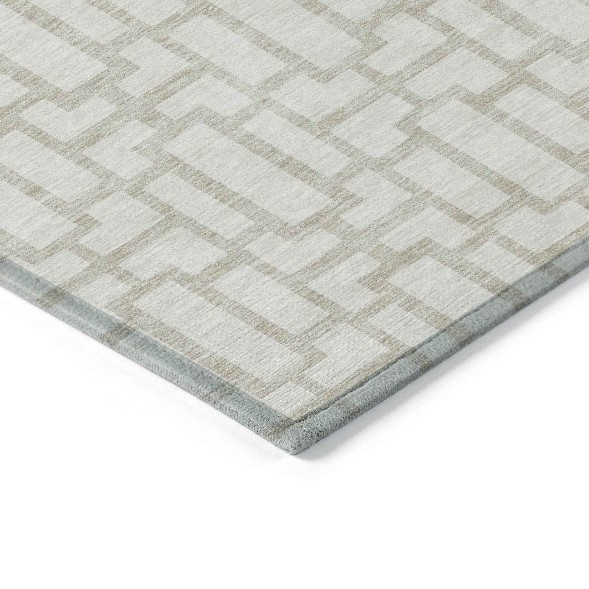 3' X 5' Ivory And Beige Geometric Washable Indoor Outdoor Area Rug
