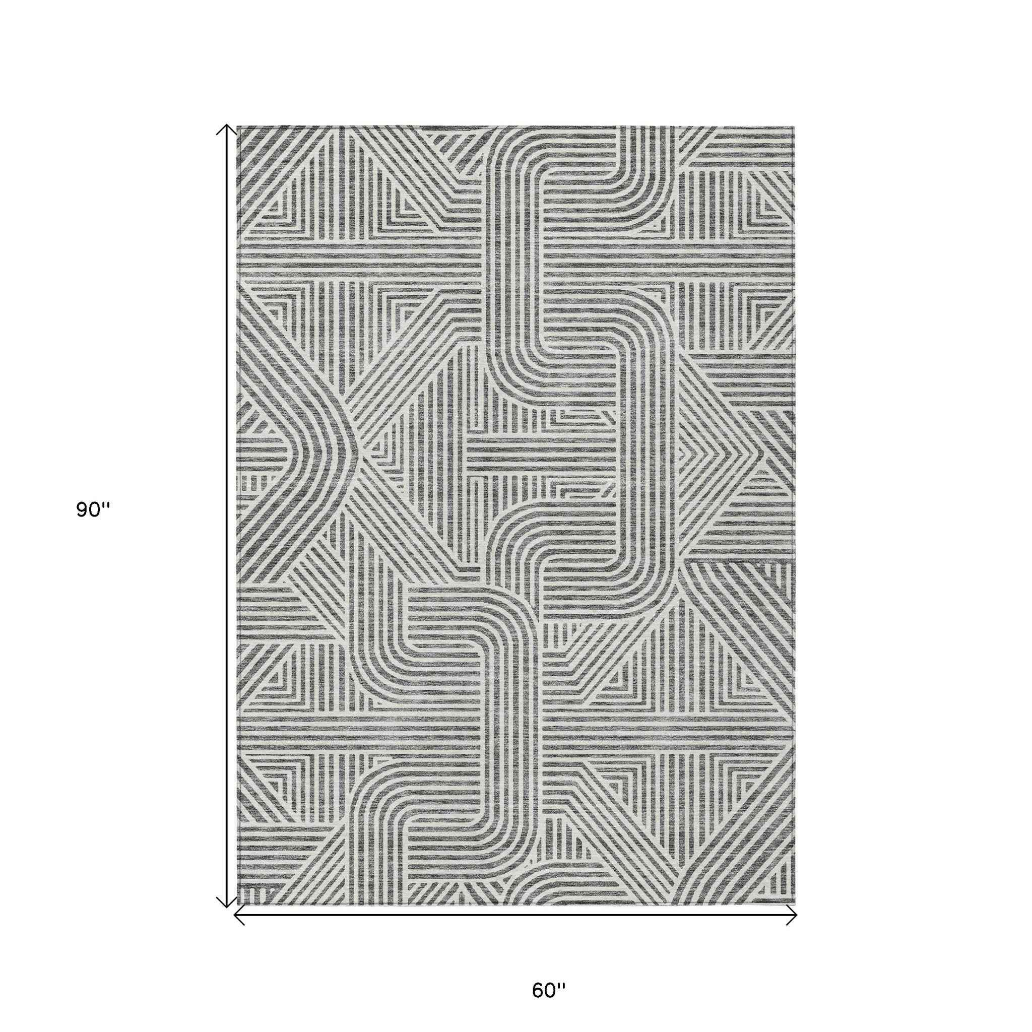 5' X 8' Gray And Ivory Abstract Washable Indoor Outdoor Area Rug