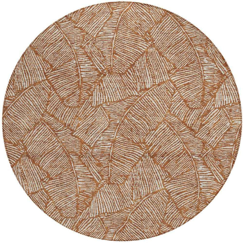 8' Copper And Beige Round Floral Washable Indoor Outdoor Area Rug