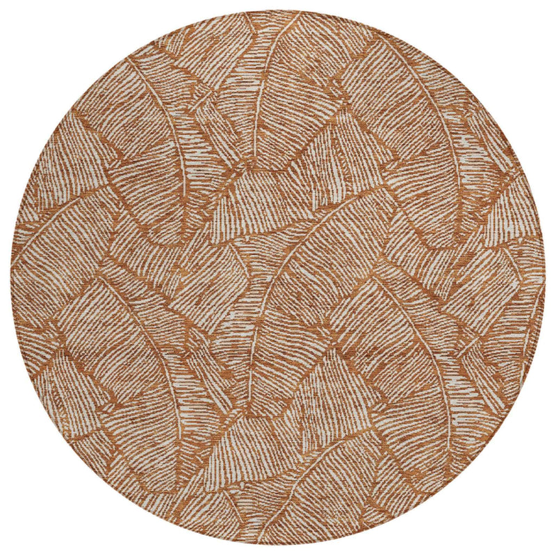 8' Copper And Beige Round Floral Washable Indoor Outdoor Area Rug