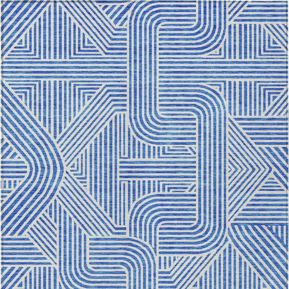 8' X 10' Blue And Ivory Abstract Washable Indoor Outdoor Area Rug