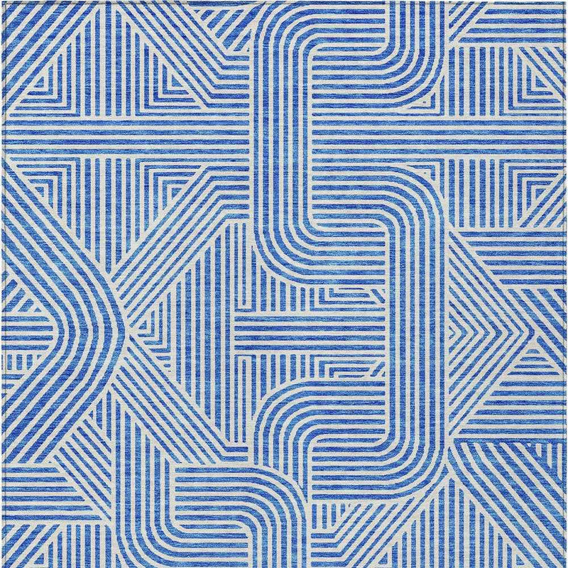 8' X 10' Blue And Ivory Abstract Washable Indoor Outdoor Area Rug