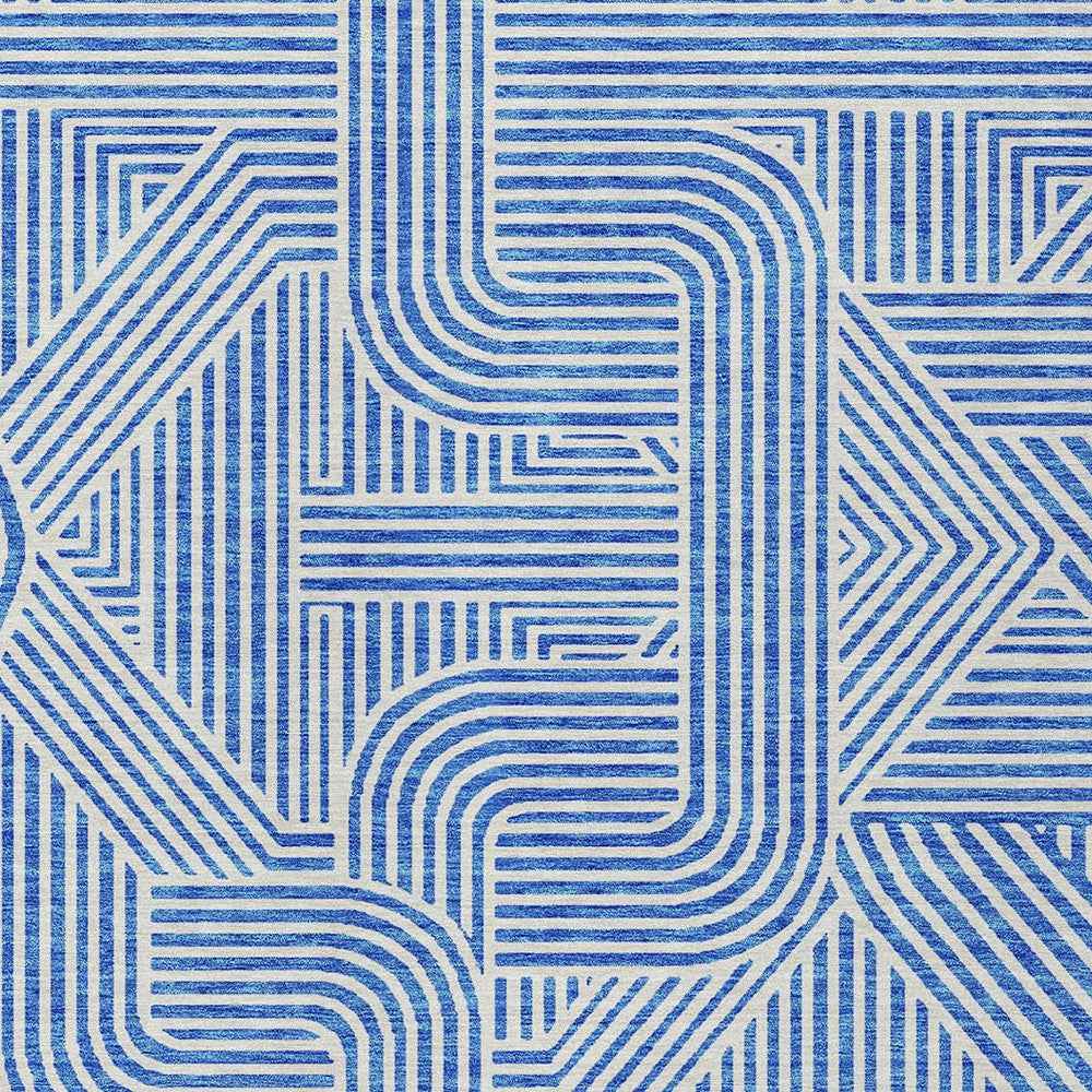 8' X 10' Blue And Ivory Abstract Washable Indoor Outdoor Area Rug