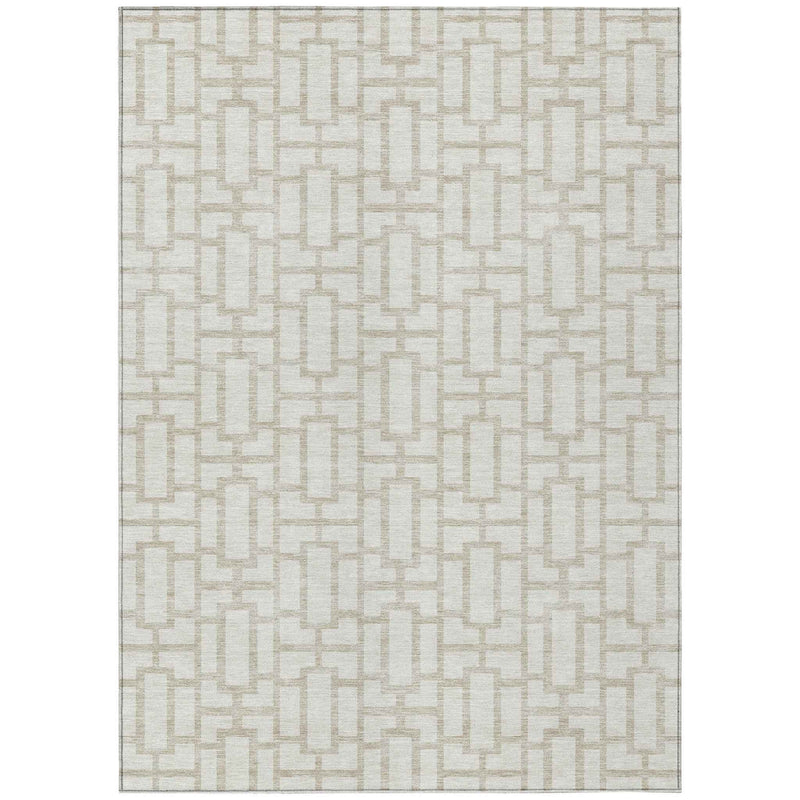 8' X 10' Ivory And Beige Geometric Washable Indoor Outdoor Area Rug