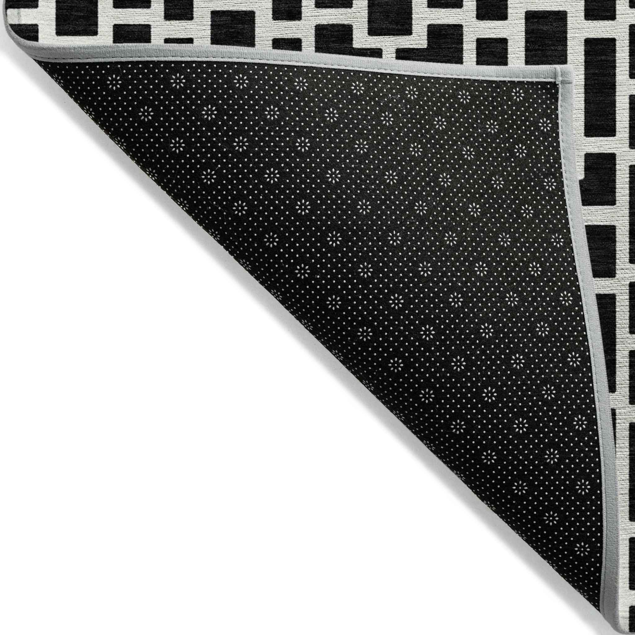 9' X 12' Black And Ivory Geometric Washable Indoor Outdoor Area Rug