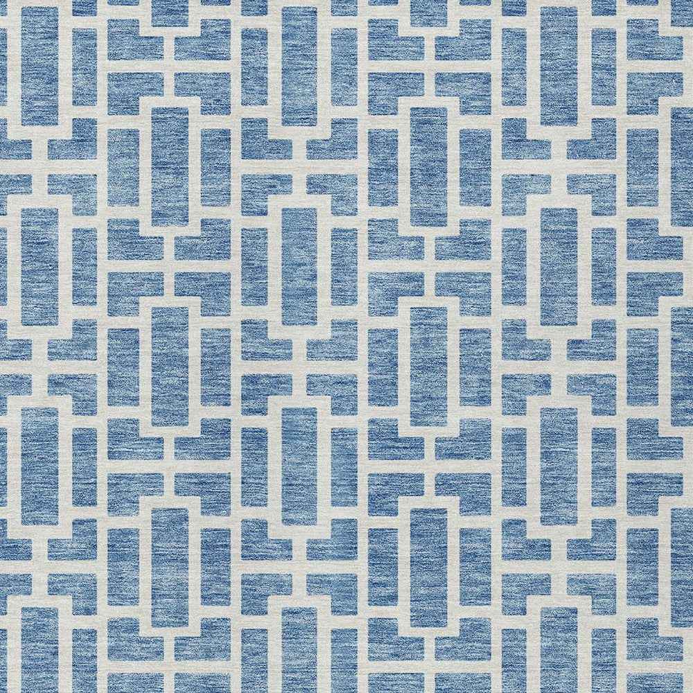 3' X 5' Denim Blue And Ivory Geometric Washable Indoor Outdoor Area Rug