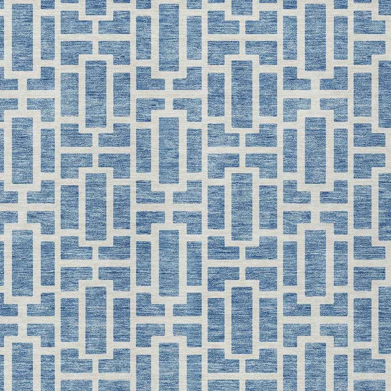 3' X 5' Denim Blue And Ivory Geometric Washable Indoor Outdoor Area Rug