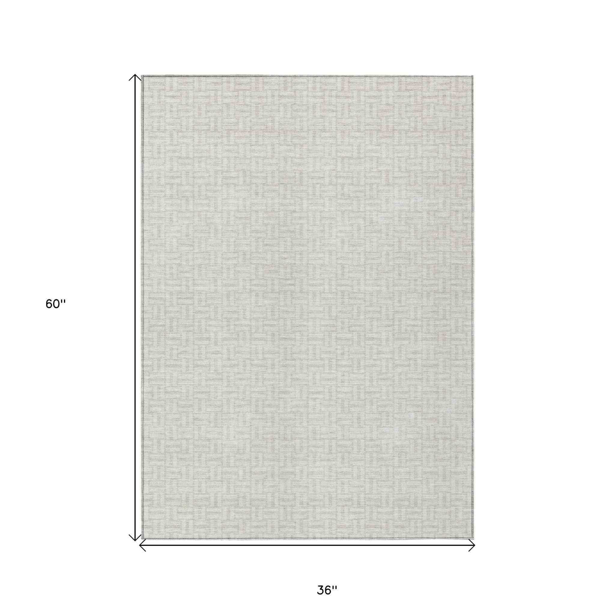 3' X 5' Ivory And Silver Geometric Washable Indoor Outdoor Area Rug