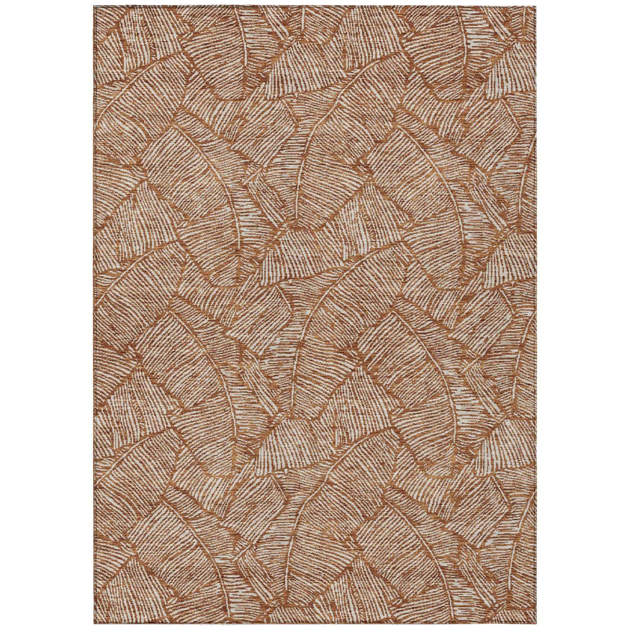 8' X 10' Copper And Beige Floral Washable Indoor Outdoor Area Rug