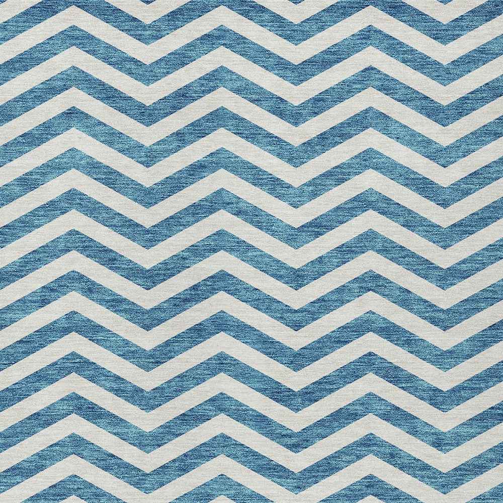 3' X 5' Teal Blue And Ivory Chevron Washable Indoor Outdoor Area Rug