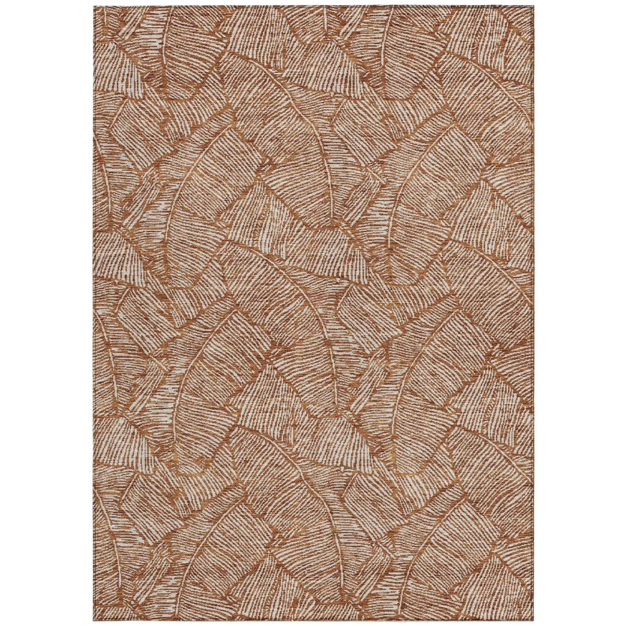 8' X 10' Copper And Beige Floral Washable Indoor Outdoor Area Rug
