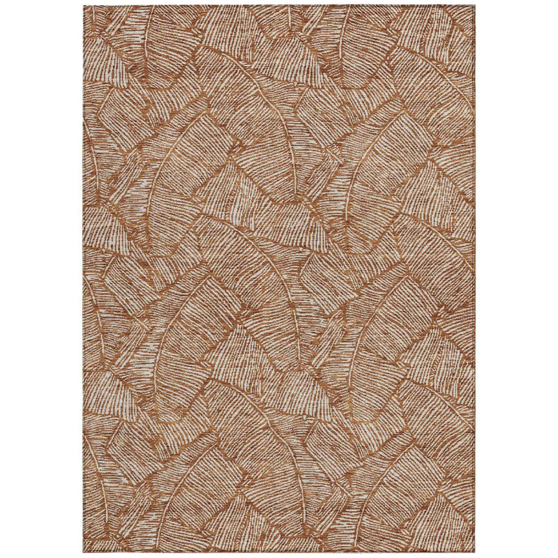 8' X 10' Copper And Beige Floral Washable Indoor Outdoor Area Rug