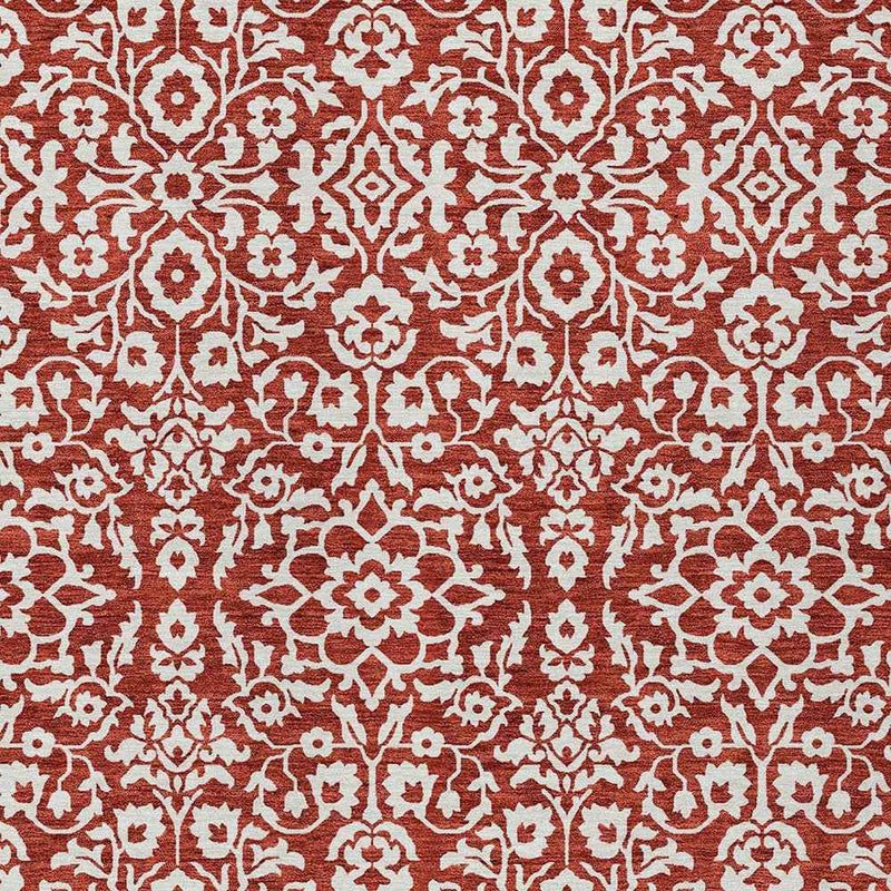 9' X 12' Red And Ivory Damask Washable Indoor Outdoor Area Rug