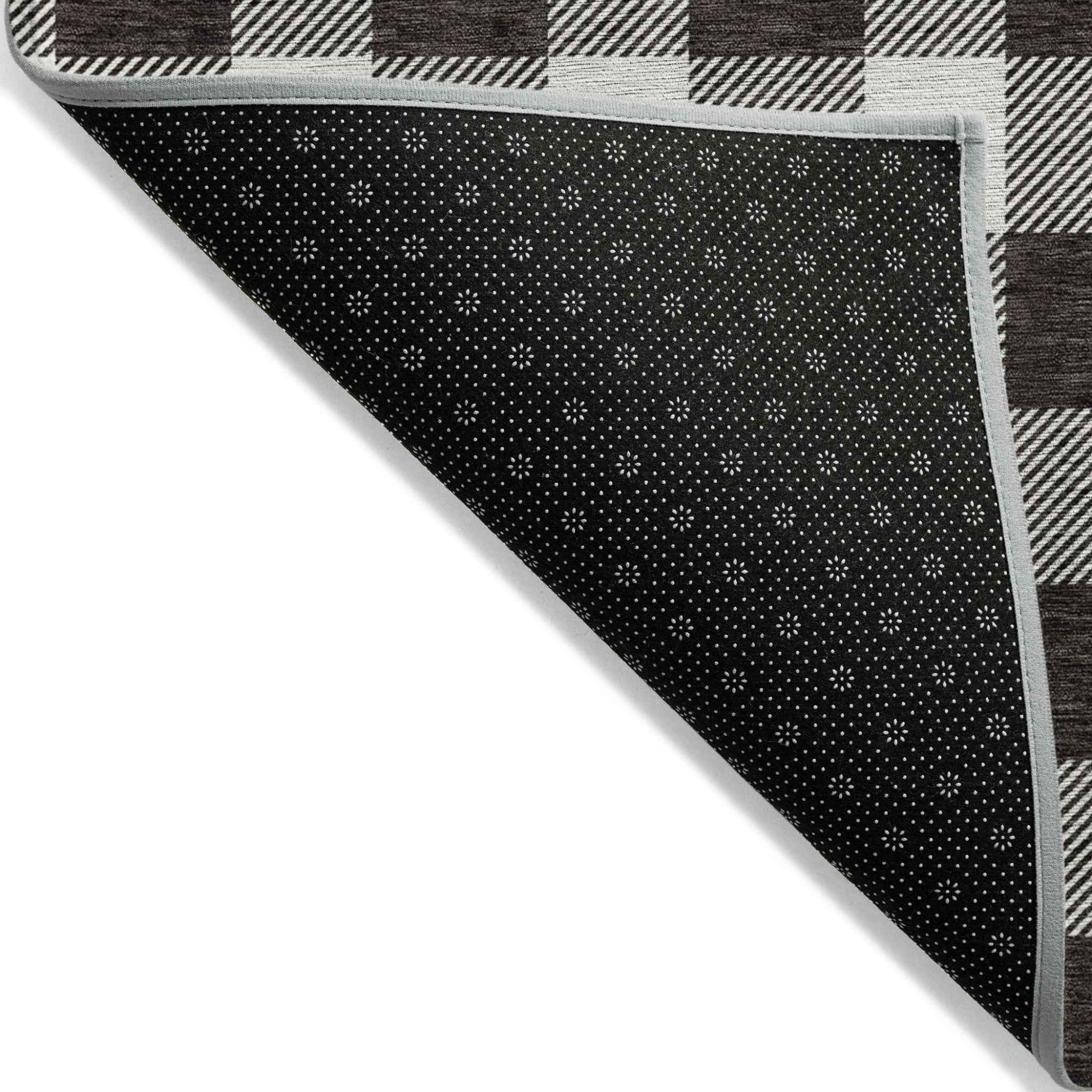 9' X 12' Black And Gray Plaid Washable Indoor Outdoor Area Rug