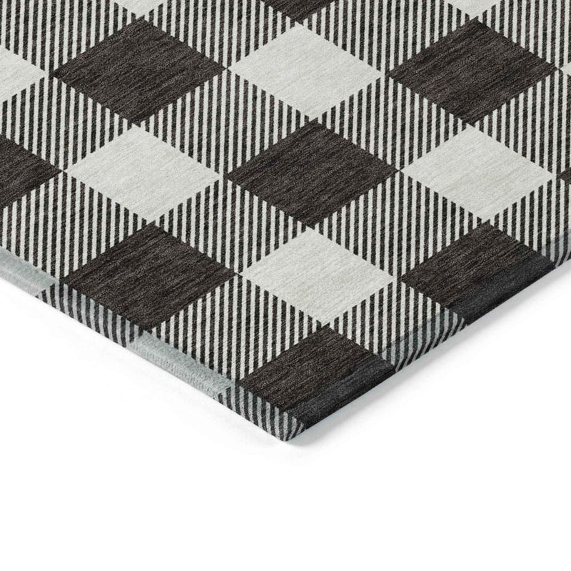 9' X 12' Black And Gray Plaid Washable Indoor Outdoor Area Rug