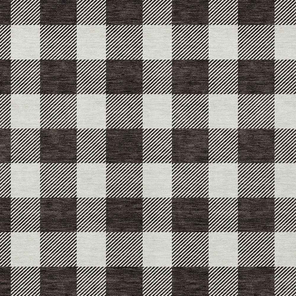 9' X 12' Black And Gray Plaid Washable Indoor Outdoor Area Rug
