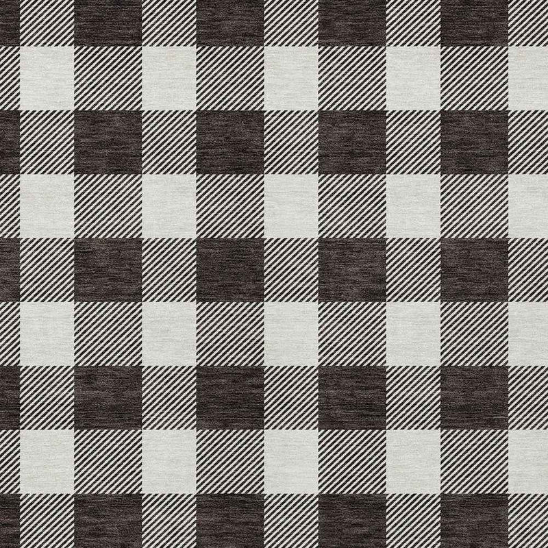 9' X 12' Black And Gray Plaid Washable Indoor Outdoor Area Rug