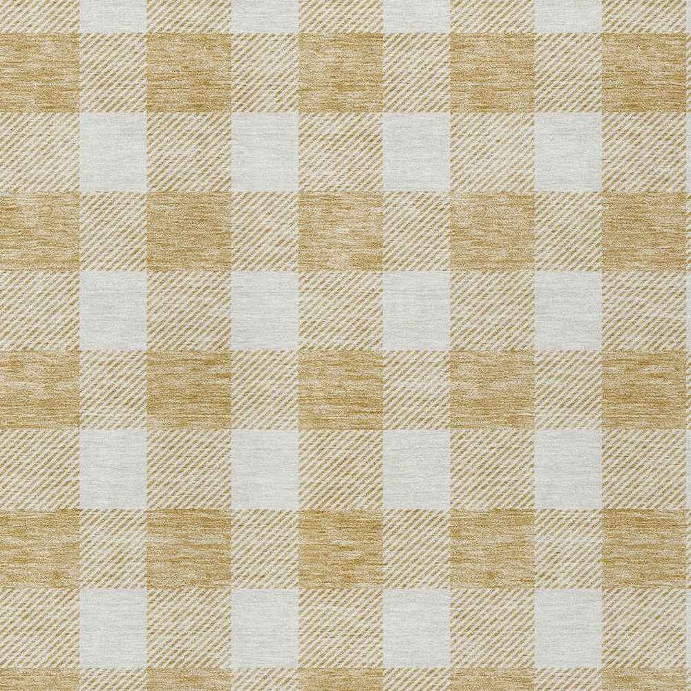 8' X 10' Gold And Beige Plaid Washable Indoor Outdoor Area Rug