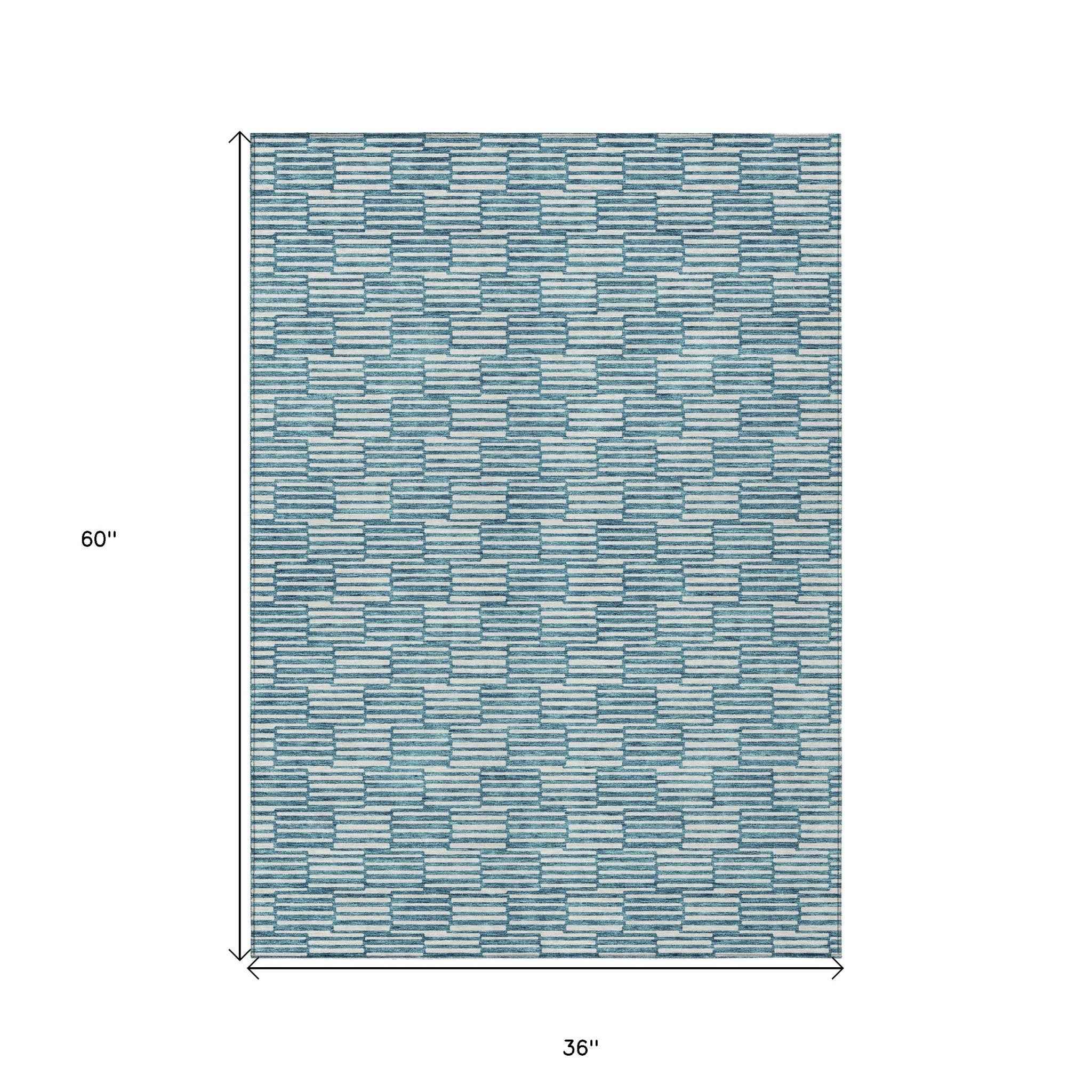 3' X 5' Teal Blue And Ivory Geometric Washable Indoor Outdoor Area Rug