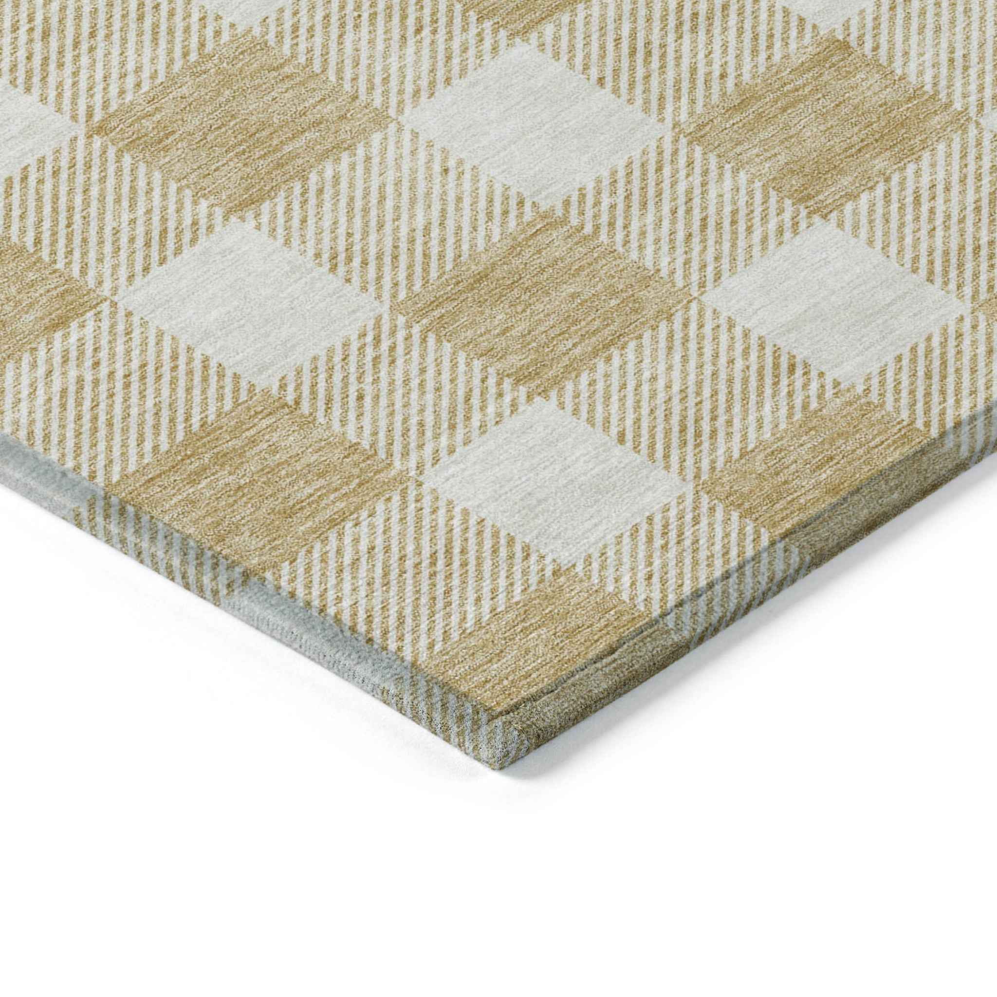 8' X 10' Gold And Beige Plaid Washable Indoor Outdoor Area Rug
