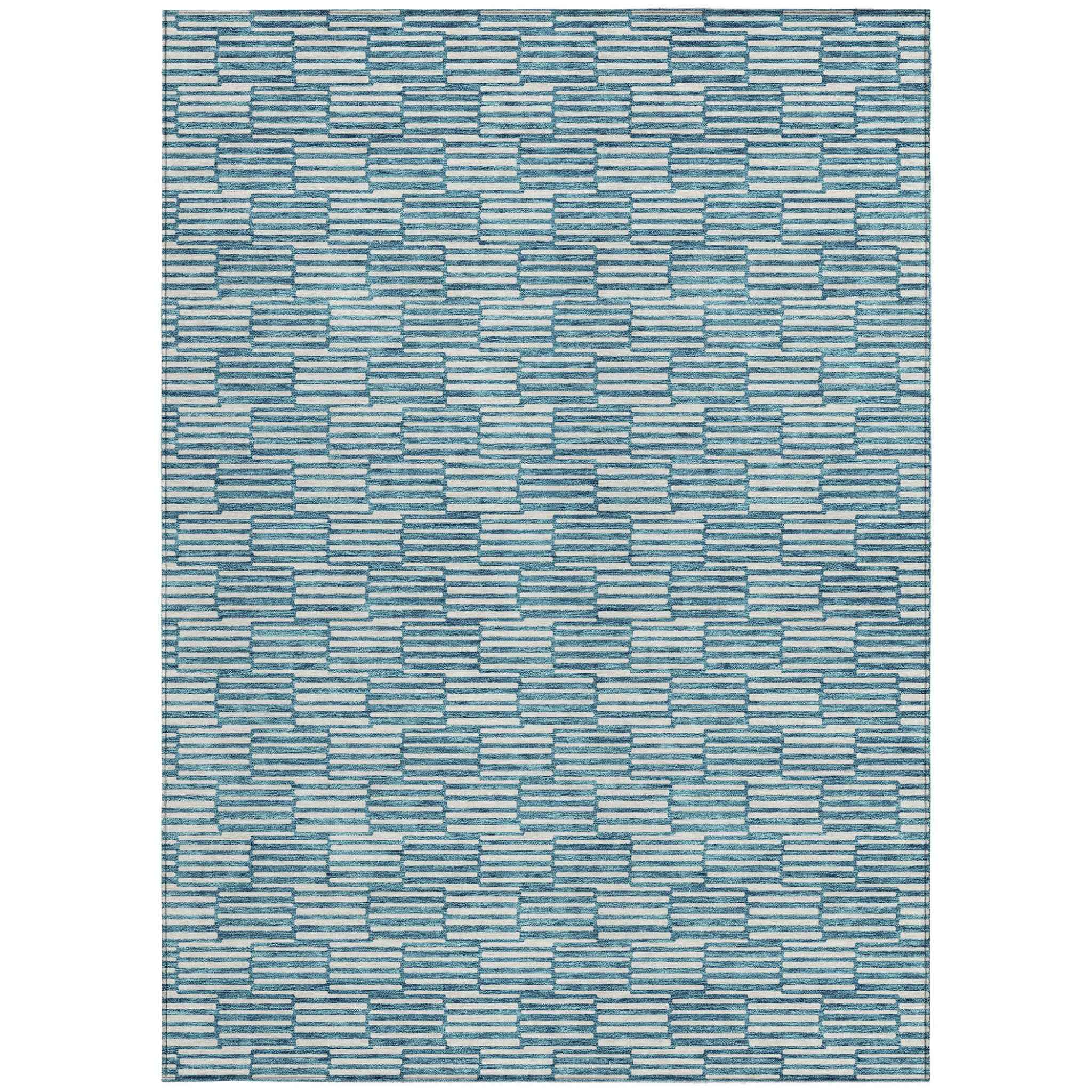 3' X 5' Teal Blue And Ivory Geometric Washable Indoor Outdoor Area Rug